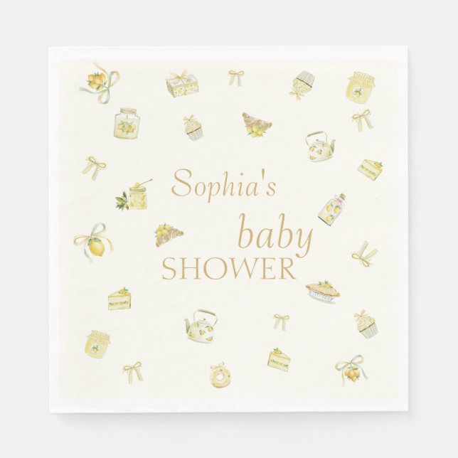 Serviette En Papier Sweet Little Lemon Watercolor Baby Shower (Devant)