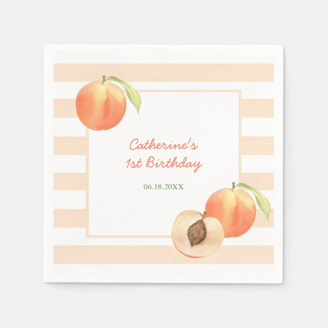 Serviette En Papier Sweet Little Peach Stripes Girl Birthday (Devant)