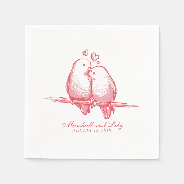 Serviette En Papier Sweet Lovebirds Valentine Mariage | Serviette de t (Devant)