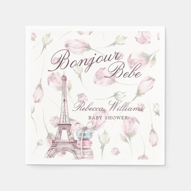 Serviette En Papier Sweet Macaron Bonjour Bebe Paris Baby shower (Devant)