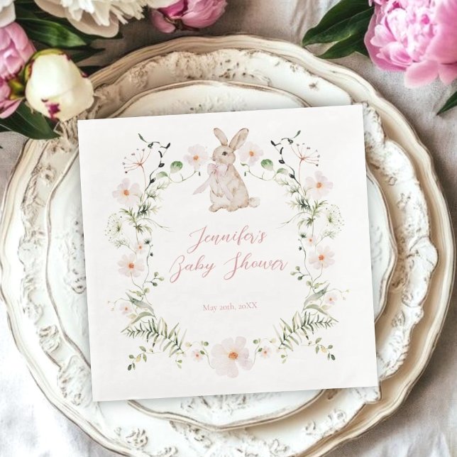 Serviette En Papier Sweet Meadow Bunny & Wildflowers Baby Shower (Créateur téléchargé)