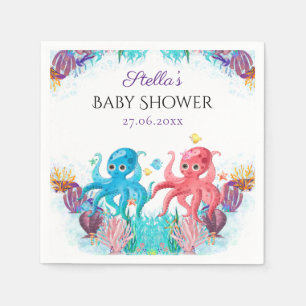 Serviette En Papier Sweet Ocean Twins Octopus Seashells Baby shower