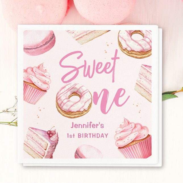 Serviette En Papier Sweet One Rose mignon Donuts Fille 1er anniversair (Créateur téléchargé)