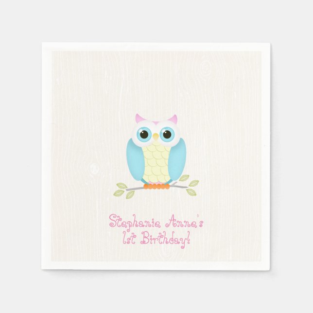 Serviette En Papier Sweet Owl Anniversaire (Devant)
