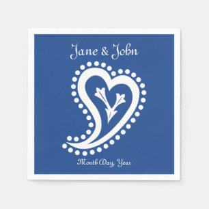 Serviette En Papier Sweet Paisley Hearts en Blue Napkins