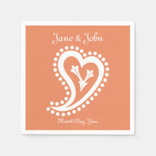 Serviette En Papier Sweet Paisley Hearts en Coral Napkins