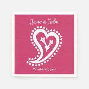 Serviette En Papier Sweet Paisley Hearts en Raspberry Napkins