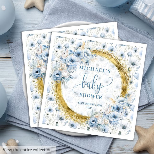 Serviette En Papier Sweet Pastel Blue Gold Flowers Papier bébé serviet (Sweet Pastel Blue Gold Flowers Baby Paper Napkins

)