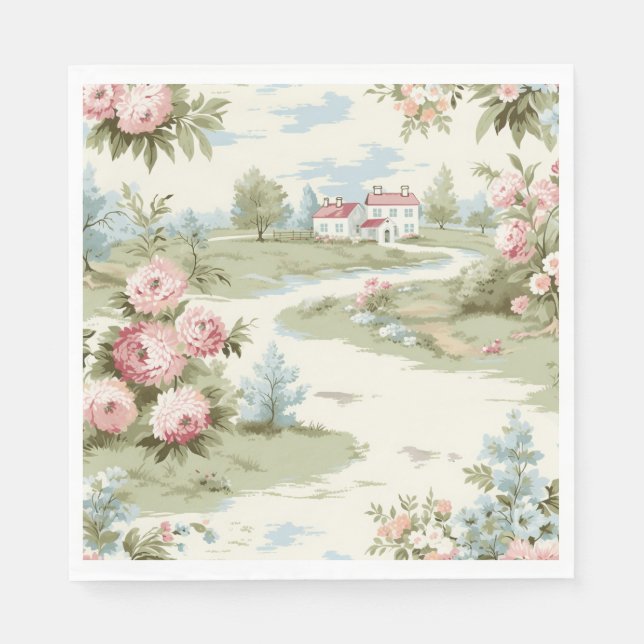 Serviette En Papier Sweet Rustic Country Home Paysage Floral (Devant)