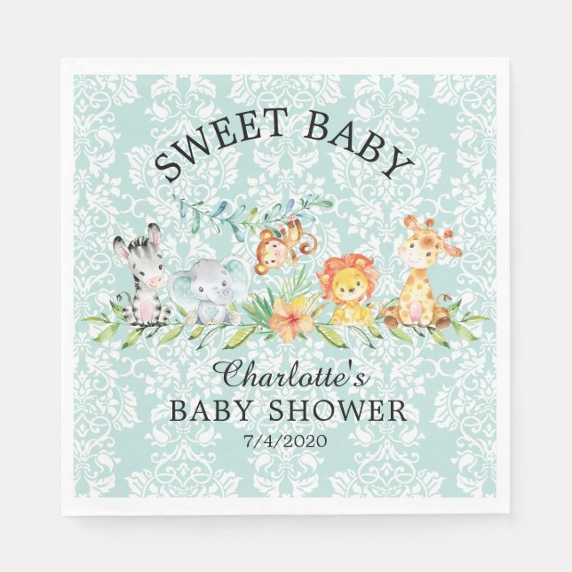Serviette En Papier Sweet Safari Animaux Baby shower papier serviettes (Devant)