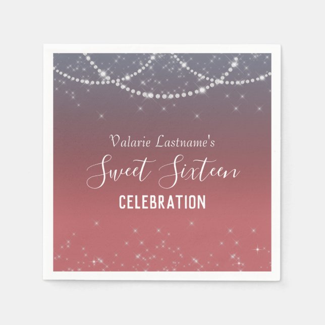 Serviette En Papier Sweet sixteen Anniversaire Ombre Diamond (Devant)
