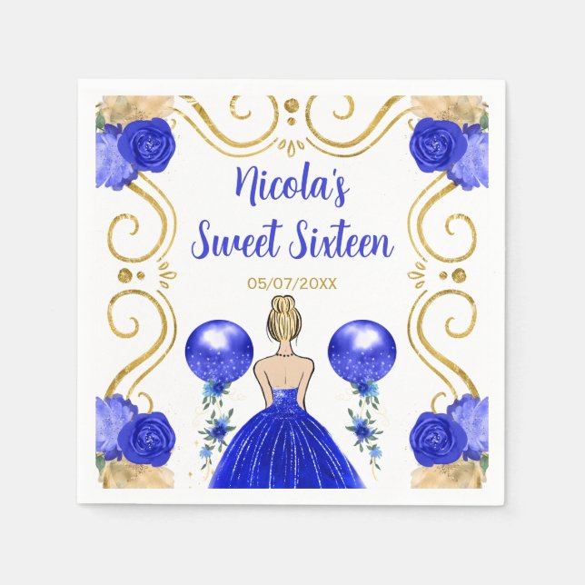 Serviette En Papier Sweet sixteen Blonde Princesse en Bleu (Devant)