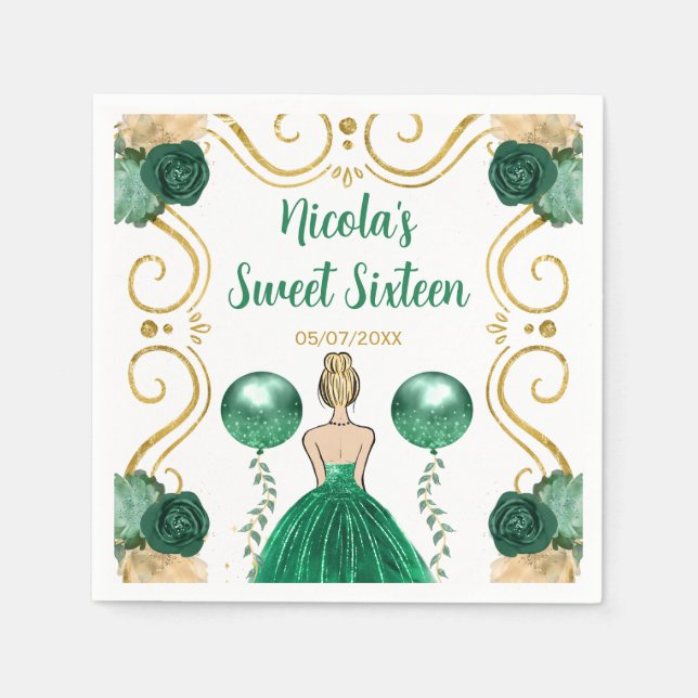 Serviette En Papier Sweet sixteen Blonde Princesse en vert (Devant)