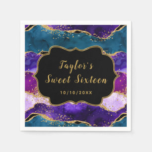 Serviette En Papier Sweet sixteen d'Agate de Peacock violet et bleu