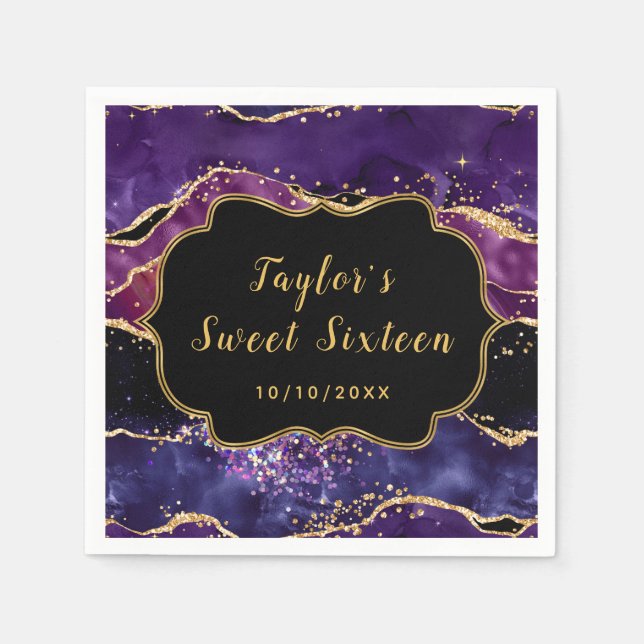 Serviette En Papier Sweet sixteen d'agate des séquences violet foncé e (Devant)