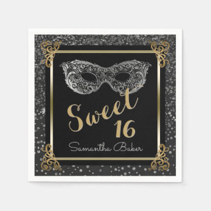 Serviette En Papier Sweet sixteen d'or d'argent de boule de mascarade