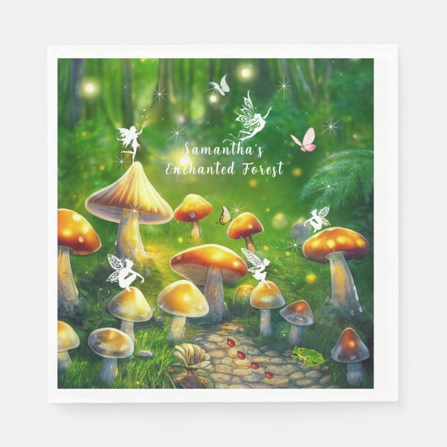 Serviette En Papier Sweet sixteen Enchantée Forêt Champignons Fées (Devant)