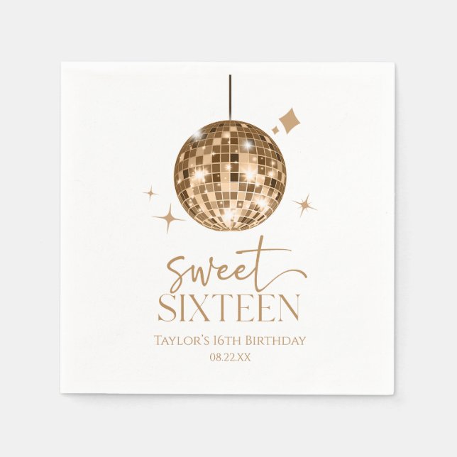 Serviette En Papier Sweet sixteen Gold Disco Ball 16e fête d'anniversa (Devant)