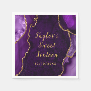 Serviette En Papier Sweet Sixteen Marbre Agate Violet et Or