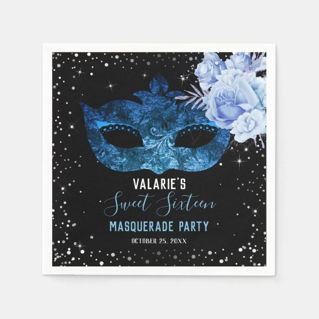 Serviette En Papier Sweet sixteen mascarade bleu (Devant)