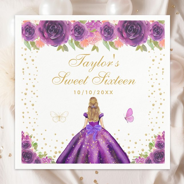 Serviette En Papier Sweet sixteen Princess Floral Blonde (Créateur téléchargé)