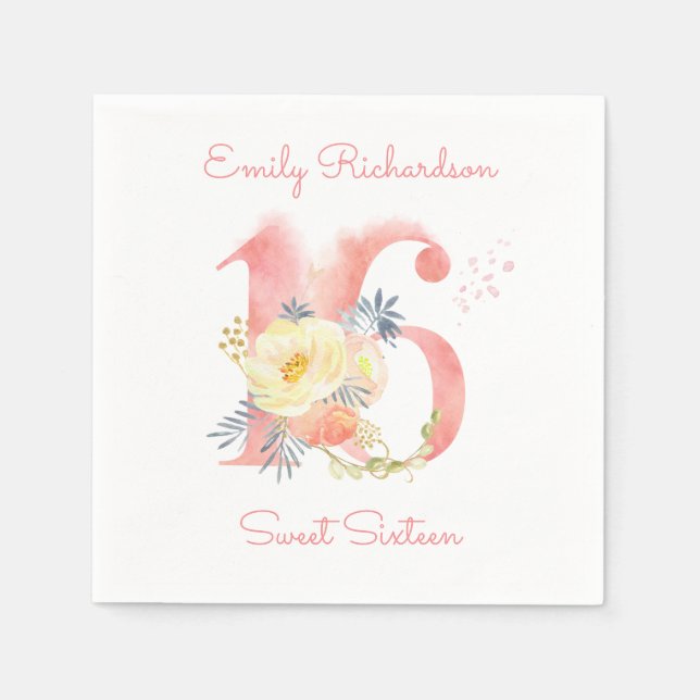 Serviette En Papier Sweet sixteen rose rose pâle 16 Anniversaire (Devant)