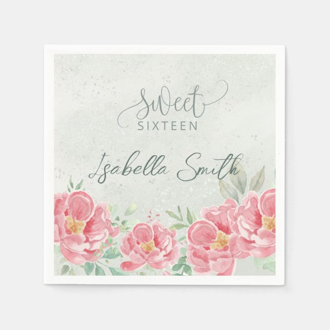 Serviette En Papier Sweet sixteen vert doux et rose (Devant)