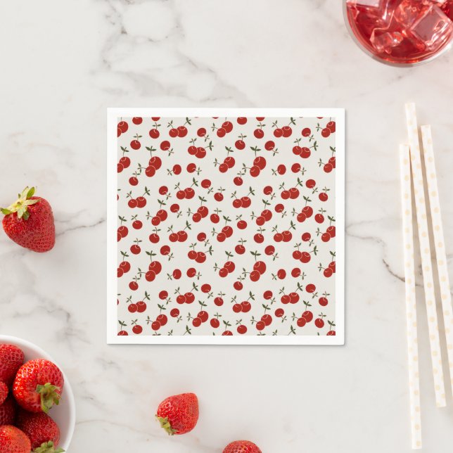 Serviette En Papier Sweet Summer Red Cherries Garden (En situation)