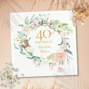 Serviette En Papier Sweet Summer Roses Garland 40e anniversaire