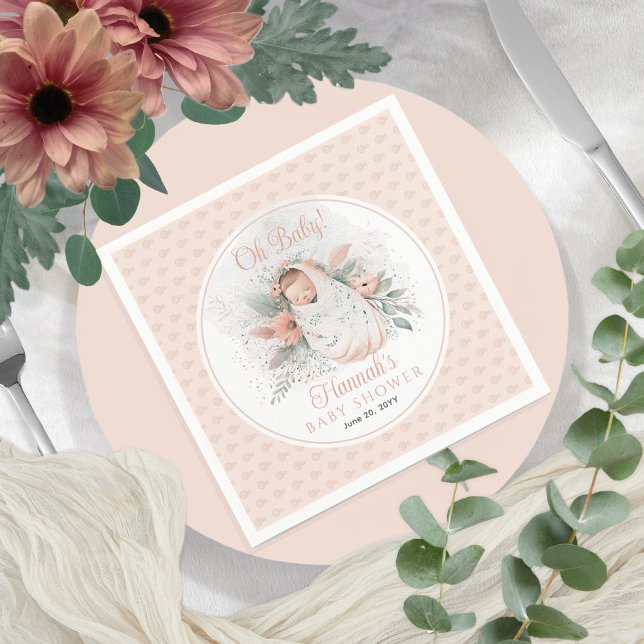 Serviette En Papier Sweet Swaddled Oh Baby Floral Girl Baby shower (Créateur téléchargé)