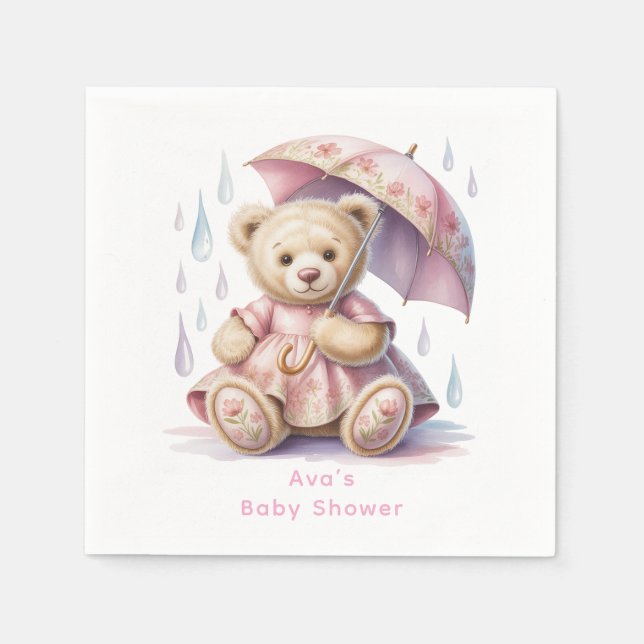 Serviette En Papier Sweet Teddy Bear Girl Baby Shower (Devant)