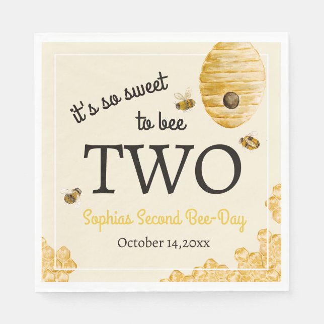 Serviette En Papier Sweet To Bee Two Second Birthday Bees Honeycomb (Devant)