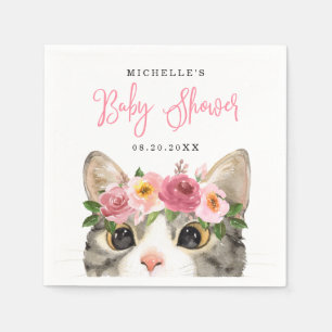 Serviette En Papier Sweet Watercolor Kitty Girl Baby shower