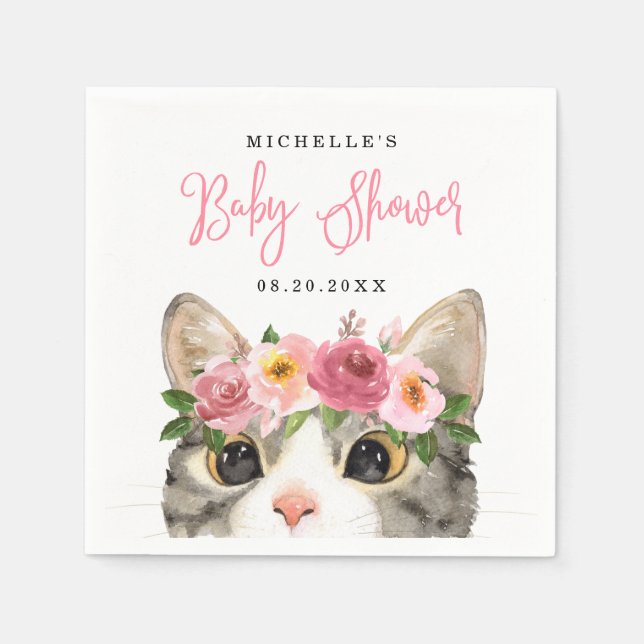 Serviette En Papier Sweet Watercolor Kitty Girl Baby shower (Devant)