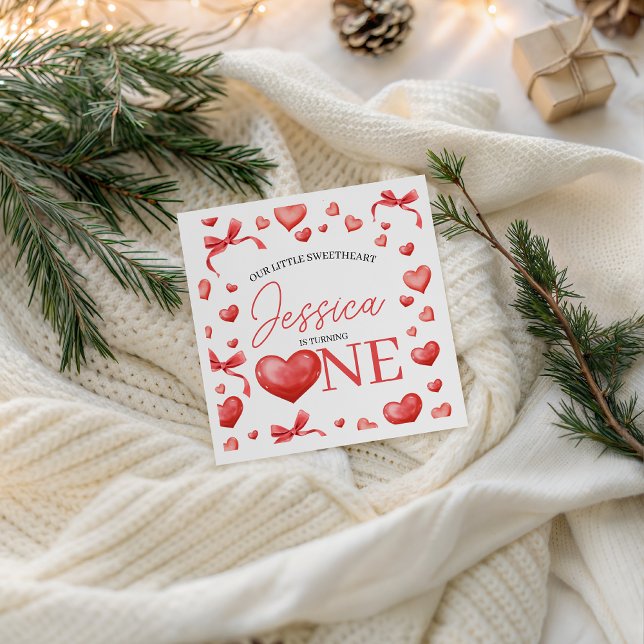 Serviette En Papier Sweetheart Heart One Birthday Napkin (Créateur téléchargé)