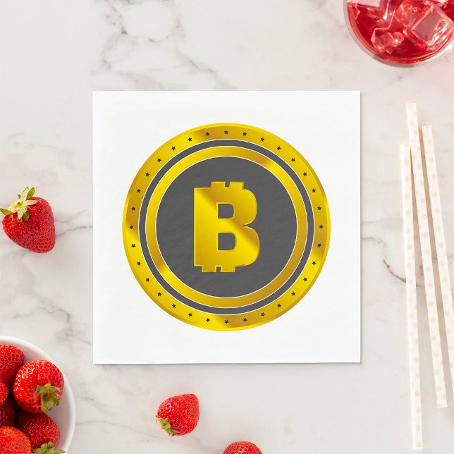 Serviette En Papier Symbole Bitcoin doré Monnaie numérique (Créateur téléchargé)
