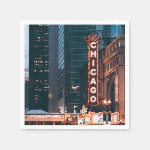 Serviette En Papier SYMBOLE Chicago Illinois Neon À La Nuit