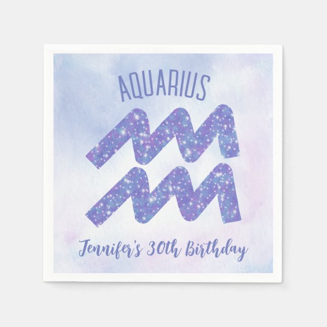 Serviette En Papier Symbole d'astrologie violette Cute Aquarius fête d (Devant)