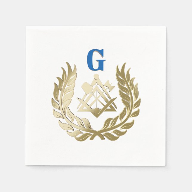 Serviette En Papier Symbole de la maçonnerie d'or (Devant)