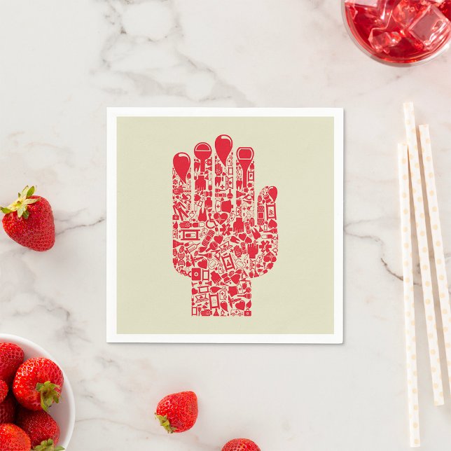 Serviette En Papier Symbole de main médicale rouge soins de santé (Créateur téléchargé)