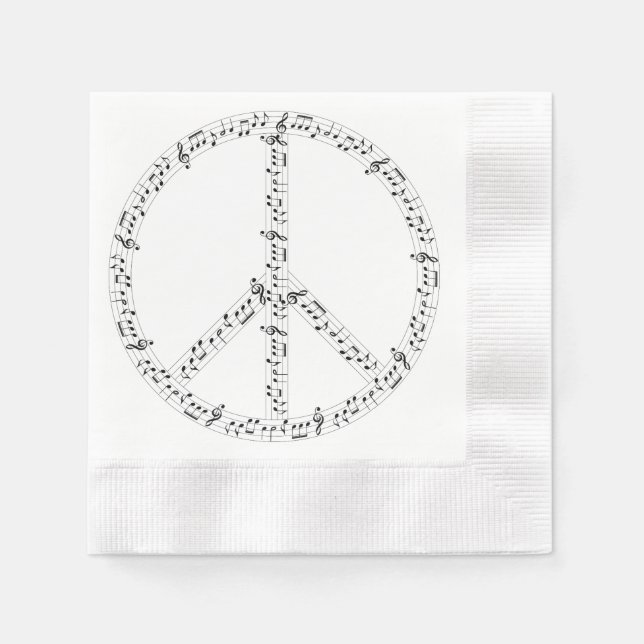 Serviette En Papier Symbole de paix ronde Black Music Notes (Devant)