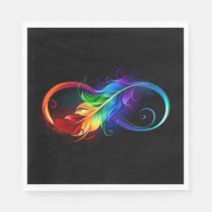 Serviette En Papier Symbole d'infini avec plume arc-en-ciel