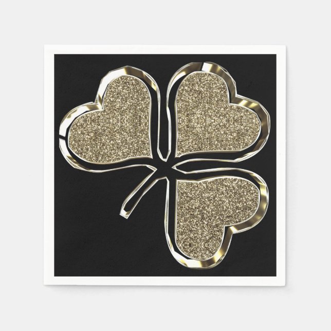 Serviette En Papier Symbole d'Irlande Shamrock d'or 3 feuilles Clover  (Devant)