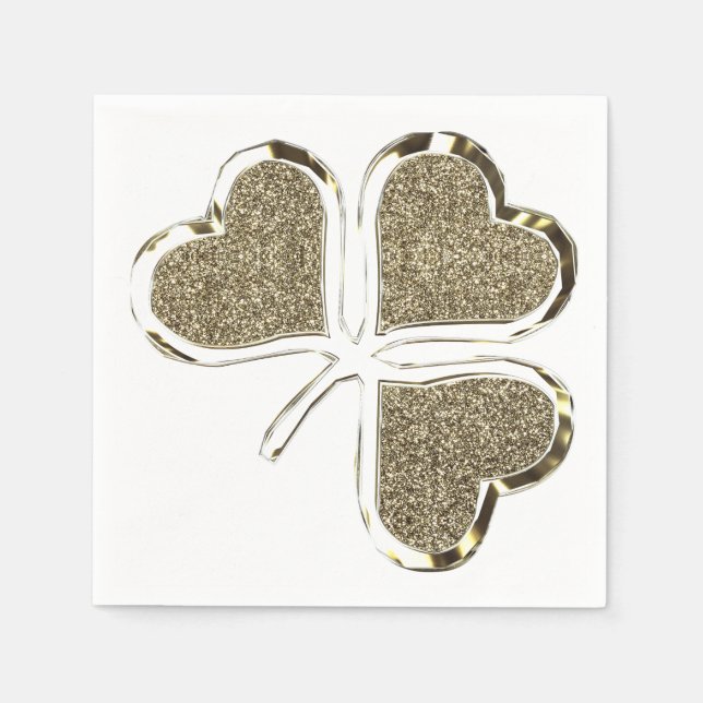 Serviette En Papier Symbole d'Irlande Shamrock d'or 3 feuilles Clover  (Devant)