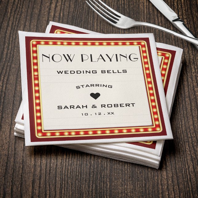 Serviette En Papier Symbole du cinéma rétro Mariage rouge (Retro Cinema Theater Marquee Sign Red Wedding Napkins
)