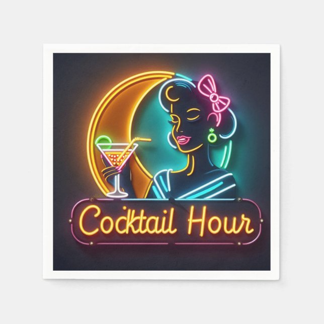 Serviette En Papier SYMBOLE DU NEON DU MILIEU DU SIÈCLE Cocktail Hour  (Devant)