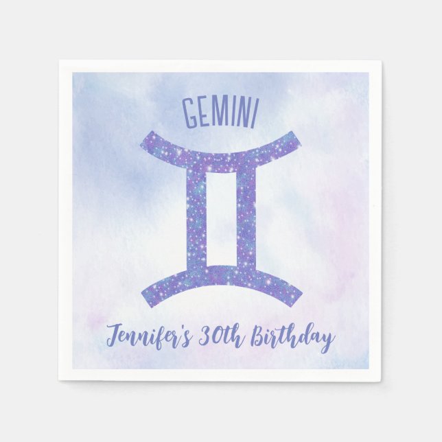 Serviette En Papier Symbole Gemini personnalisé violet fête d'annivers (Devant)