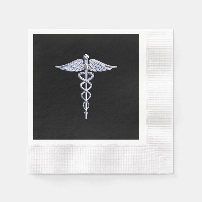Serviette En Papier Symbole Médicale Caduceus sur le noir (Devant)