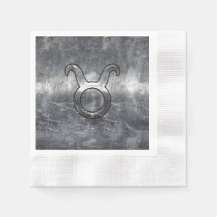 Serviette En Papier Symbole Taurus Zodiac Grunge Style Argent Distress