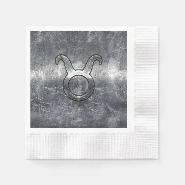 Serviette En Papier Symbole Taurus Zodiac Grunge Style Argent Distress (Devant)